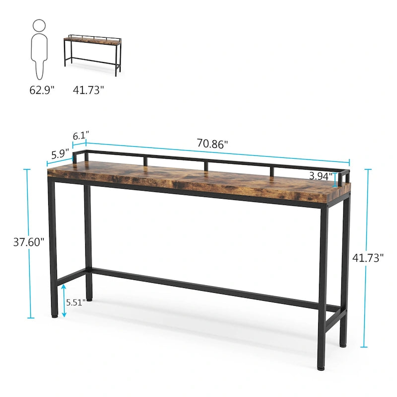 Console de rangement derrière canapé, table d'entrée étroite de 180 cm de long