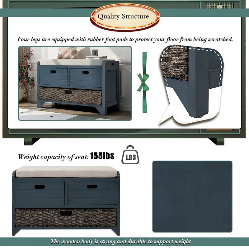 Banc de rangement Nestfair pour entrée avec panier amovible et 2 tiroirs