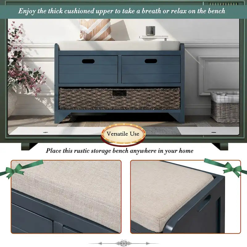 Banc de rangement Nestfair pour entrée avec panier amovible et 2 tiroirs