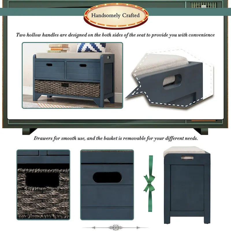 Banc de rangement Nestfair pour entrée avec panier amovible et 2 tiroirs