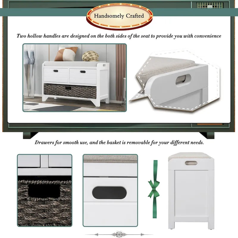 Banc de rangement Nestfair pour entrée avec panier amovible et 2 tiroirs