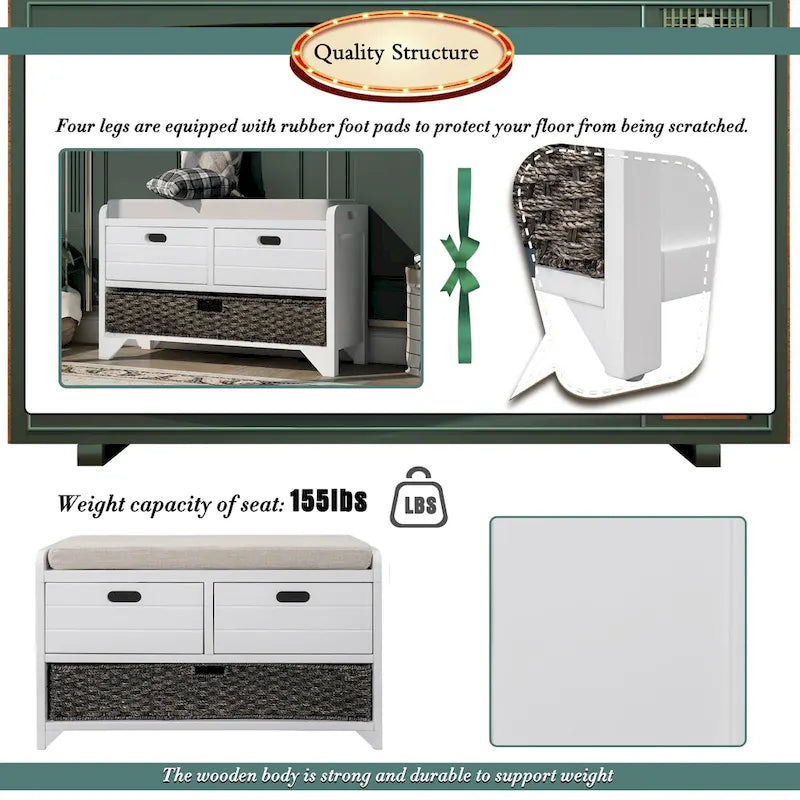 Banc de rangement Nestfair pour entrée avec panier amovible et 2 tiroirs