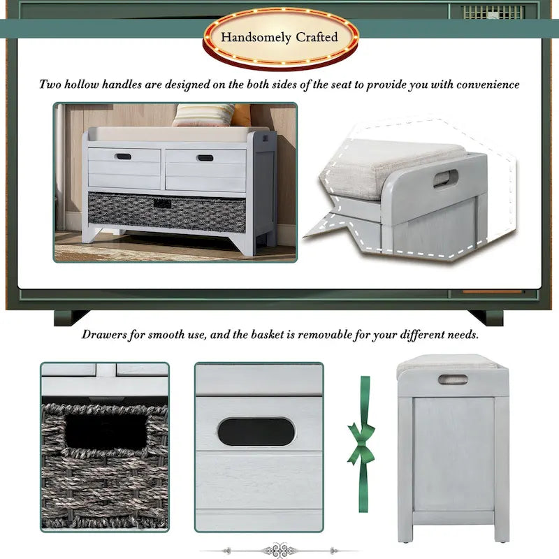 Banc de rangement Nestfair pour entrée avec panier amovible et 2 tiroirs