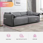 Canapé Mixoy 4 places à assise profonde et rembourrée, style italien minimaliste, 97 cm, avec accoudoirs en forme d'oreilles d'éléphant et coussin décoratif.