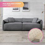 Canapé Mixoy 4 places à assise profonde et rembourrée, style italien minimaliste, 97 cm, avec accoudoirs en forme d'oreilles d'éléphant et coussin décoratif.