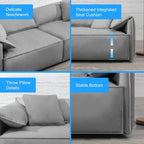 Canapé Mixoy 4 places à assise profonde et rembourrée, style italien minimaliste, 97 cm, avec accoudoirs en forme d'oreilles d'éléphant et coussin décoratif.