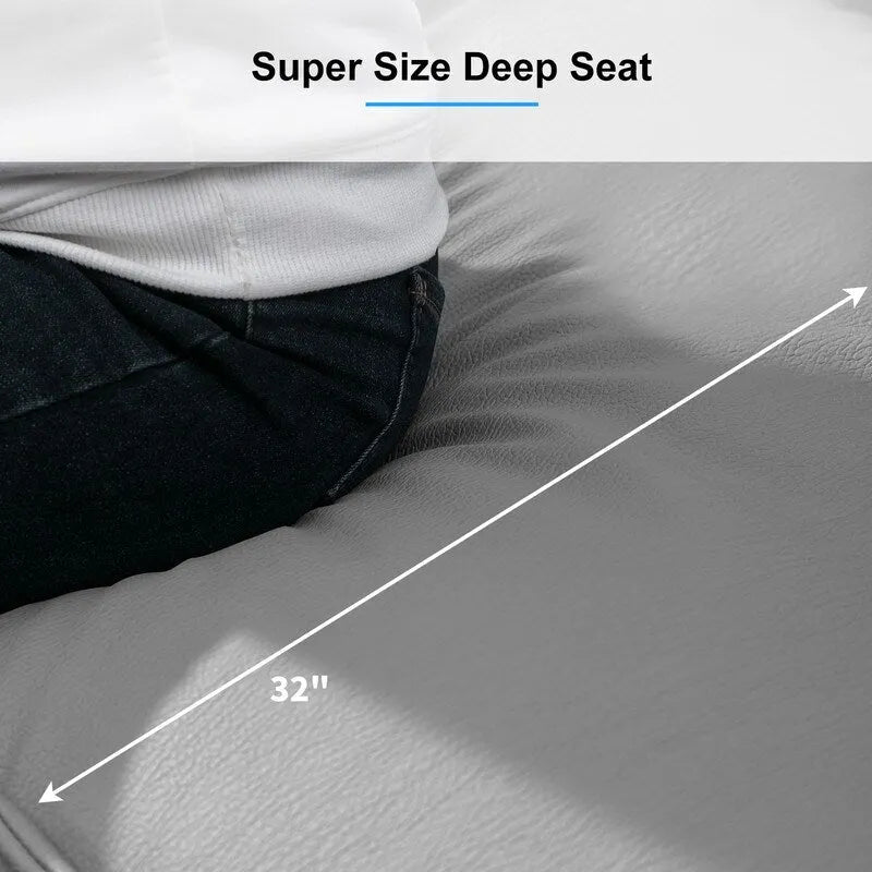 Canapé Mixoy 4 places à assise profonde et rembourrée, style italien minimaliste, 97 cm, avec accoudoirs en forme d'oreilles d'éléphant et coussin décoratif.