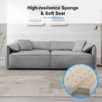 Canapé Mixoy 4 places à assise profonde et rembourrée, style italien minimaliste, 97 cm, avec accoudoirs en forme d'oreilles d'éléphant et coussin décoratif.