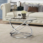 Myhozm Accent Round Glass/Stone Top Coffee Table with Metal Base