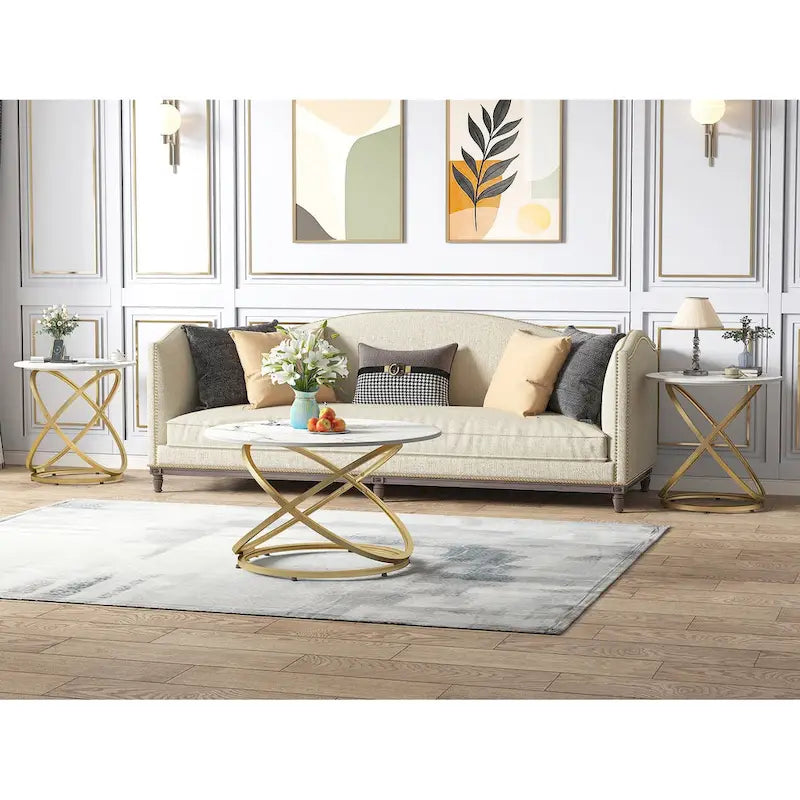 Table basse ronde Myhozm Accent avec plateau en verre/pierre et piètement en métal