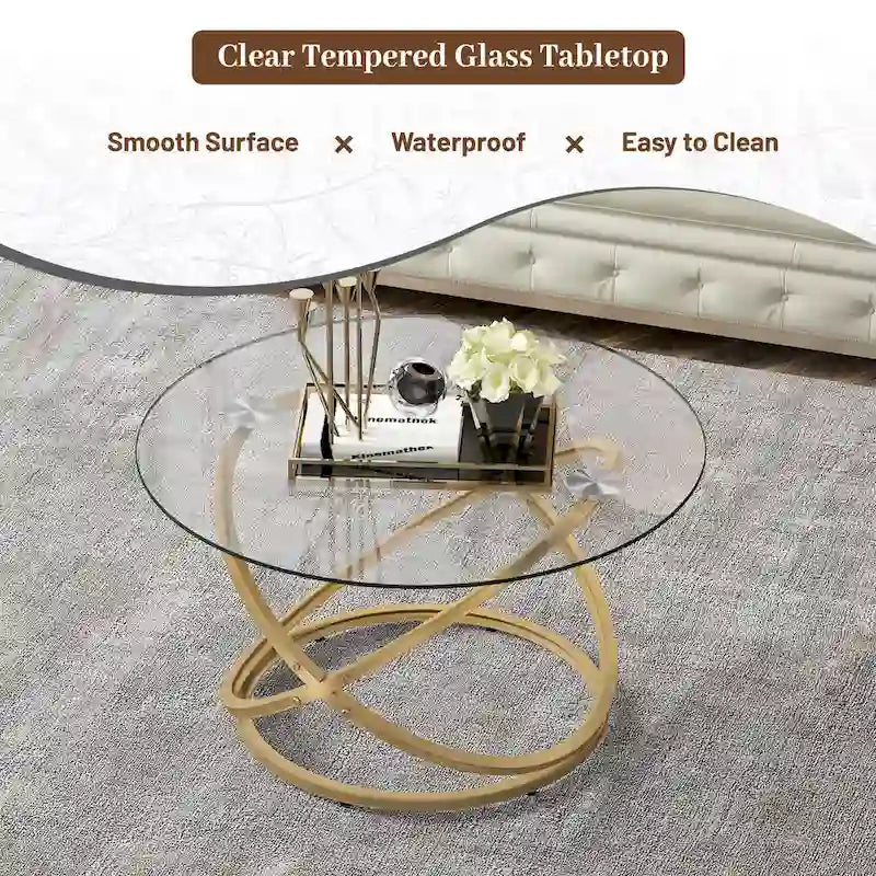 Table basse ronde Myhozm Accent avec plateau en verre/pierre et piètement en métal