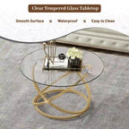 Table basse ronde Myhozm Accent avec plateau en verre/pierre et piètement en métal