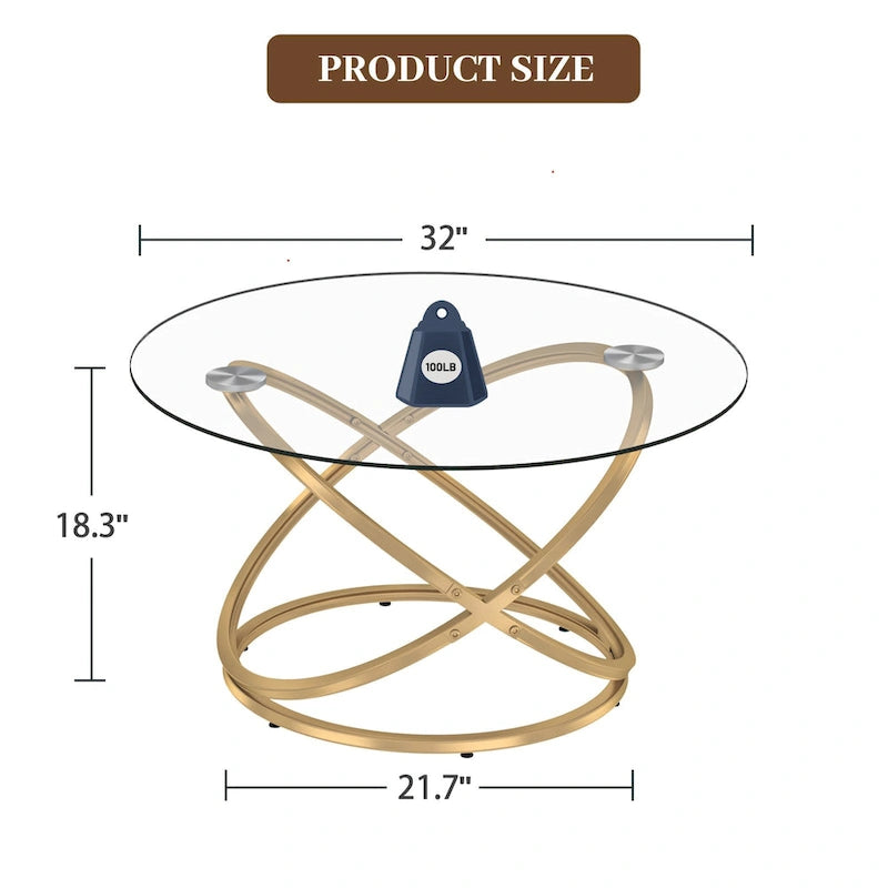 Table basse ronde Myhozm Accent avec plateau en verre/pierre et piètement en métal