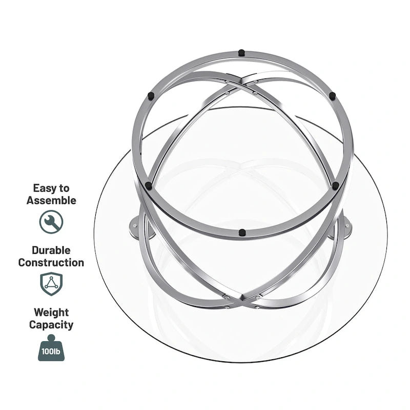 Table basse ronde Myhozm Accent avec plateau en verre/pierre et piètement en métal