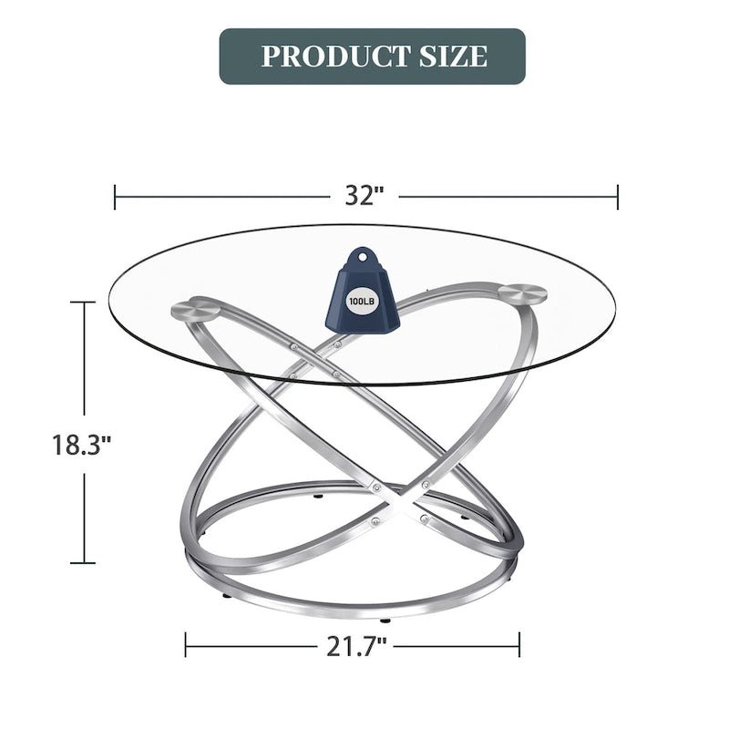 Table basse ronde Myhozm Accent avec plateau en verre/pierre et piètement en métal