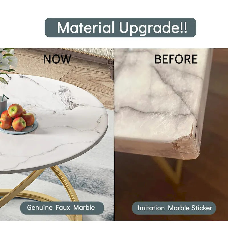 Table basse ronde Myhozm Accent avec plateau en verre/pierre et piètement en métal