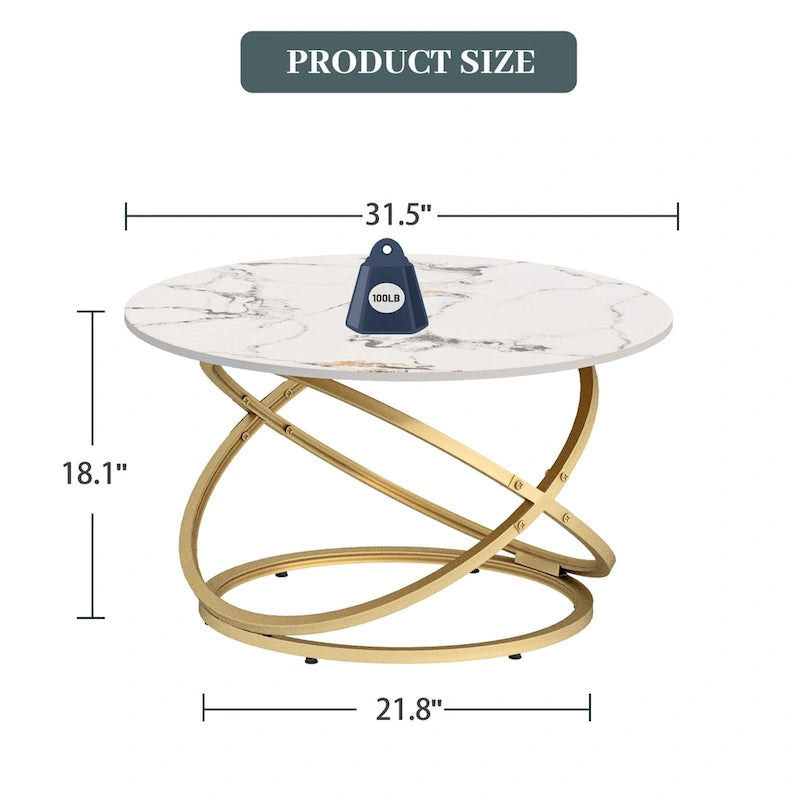 Table basse ronde Myhozm Accent avec plateau en verre/pierre et piètement en métal