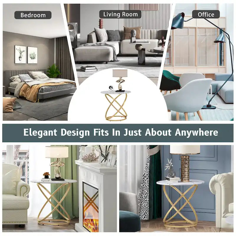 Table basse ronde Myhozm Accent avec plateau en verre/pierre et piètement en métal