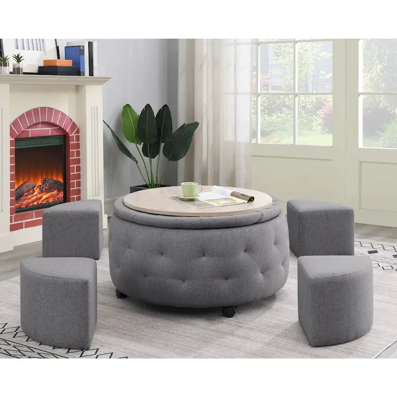 Pouf de rangement rond gris d'intérieur pour cocktail