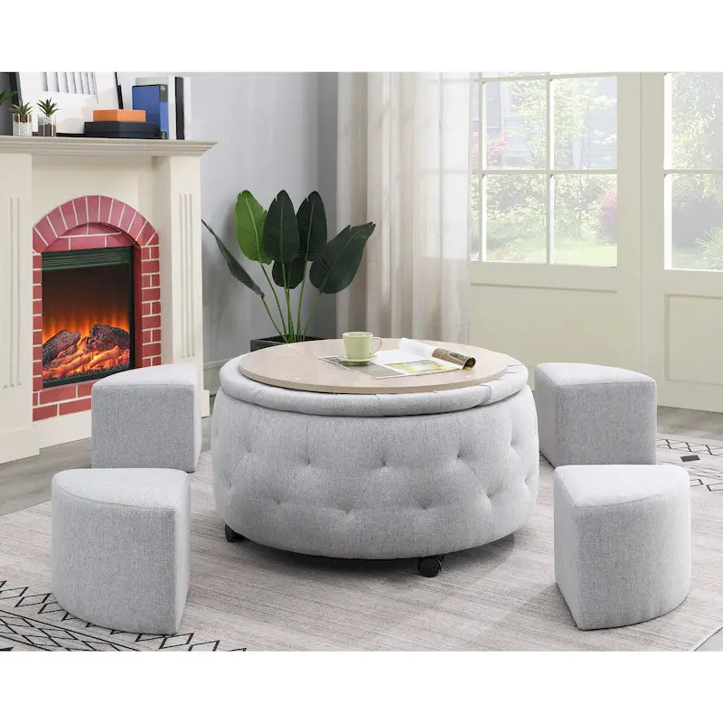 Pouf de rangement rond gris d'intérieur pour cocktail