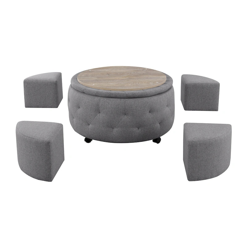 Pouf de rangement rond gris d'intérieur pour cocktail