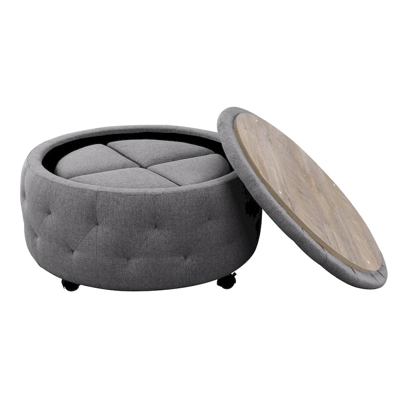 Pouf de rangement rond gris d'intérieur pour cocktail