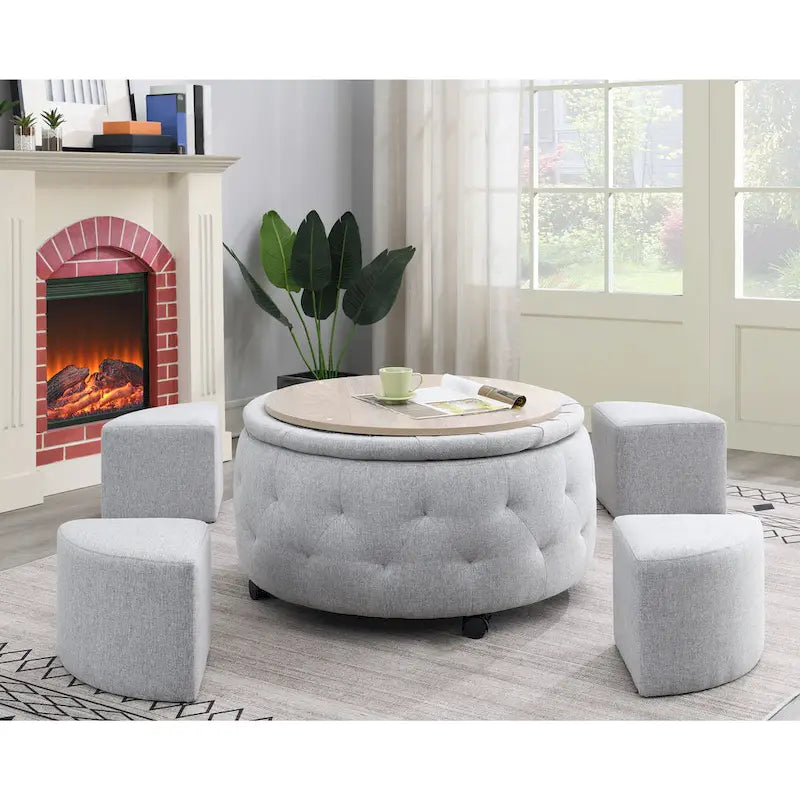 Pouf de rangement rond gris d'intérieur pour cocktail