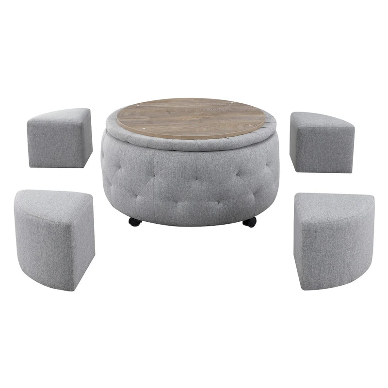 Pouf de rangement rond gris d'intérieur pour cocktail