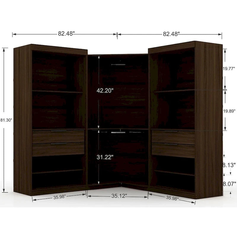 Armoire d'angle moderne Mulberry à 3 sections et 4 tiroirs
