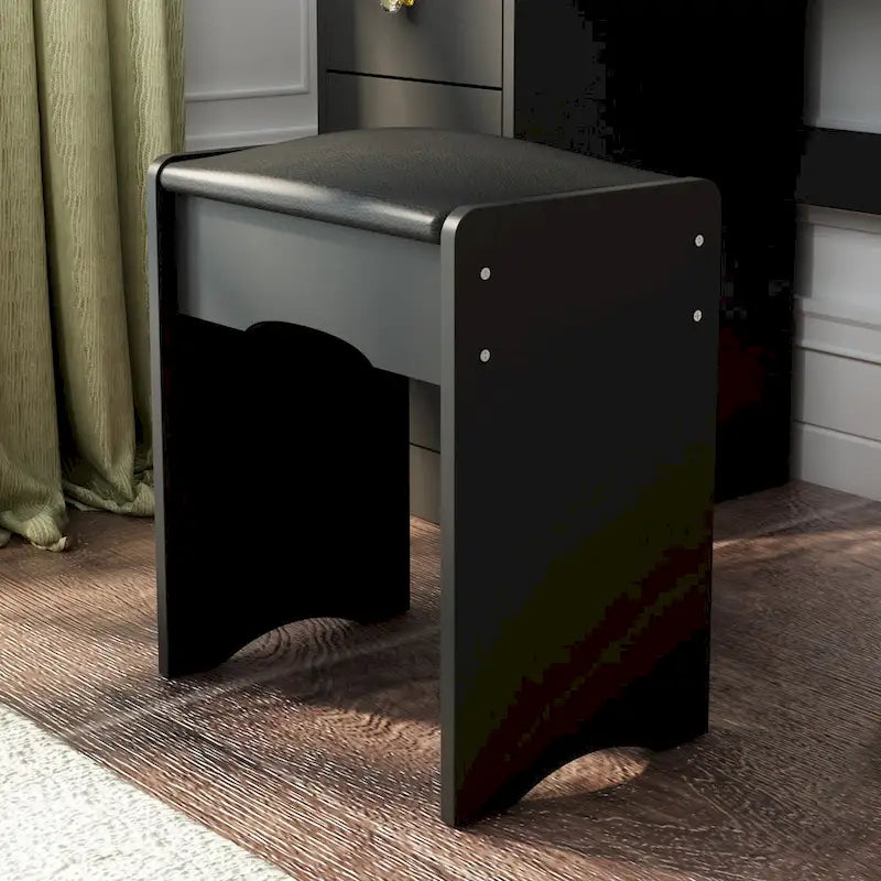 Ensemble coiffeuse Timechee avec miroir rond, tiroirs et étagères - Blanc - 80 cm (L) x 40 cm (l) x 132 cm (H)