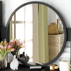 Ensemble coiffeuse Timechee avec miroir rond, tiroirs et étagères - Blanc - 80 cm (L) x 40 cm (l) x 132 cm (H)