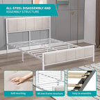 Cadre de lit Mixoy, lit plateforme recouvert de lin pour chambre à coucher, cadre de lit avec tête de lit capitonnée, sommier non requis