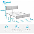 Cadre de lit Mixoy, lit plateforme recouvert de lin pour chambre à coucher, cadre de lit avec tête de lit capitonnée, sommier non requis