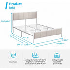 Cadre de lit Mixoy, lit plateforme recouvert de lin pour chambre à coucher, cadre de lit avec tête de lit capitonnée, sommier non requis