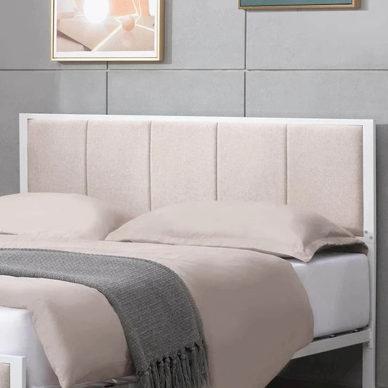 Cadre de lit Mixoy, lit plateforme recouvert de lin pour chambre à coucher, cadre de lit avec tête de lit capitonnée, sommier non requis