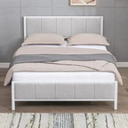 Cadre de lit Mixoy, lit plateforme recouvert de lin pour chambre à coucher, cadre de lit avec tête de lit capitonnée, sommier non requis