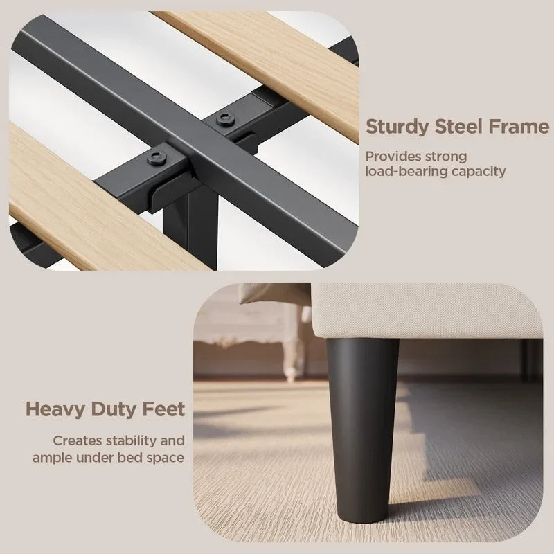 Cadre de lit plateforme moderne rembourré, cadre de lit en velours avec tête de lit à oreilles