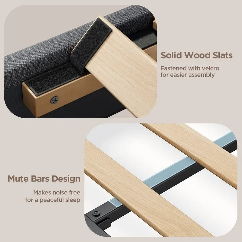 Cadre de lit plateforme moderne rembourré, cadre de lit en velours avec tête de lit à oreilles