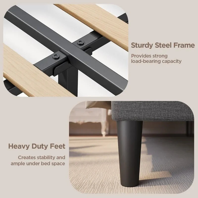 Cadre de lit plateforme moderne rembourré, cadre de lit en velours avec tête de lit à oreilles