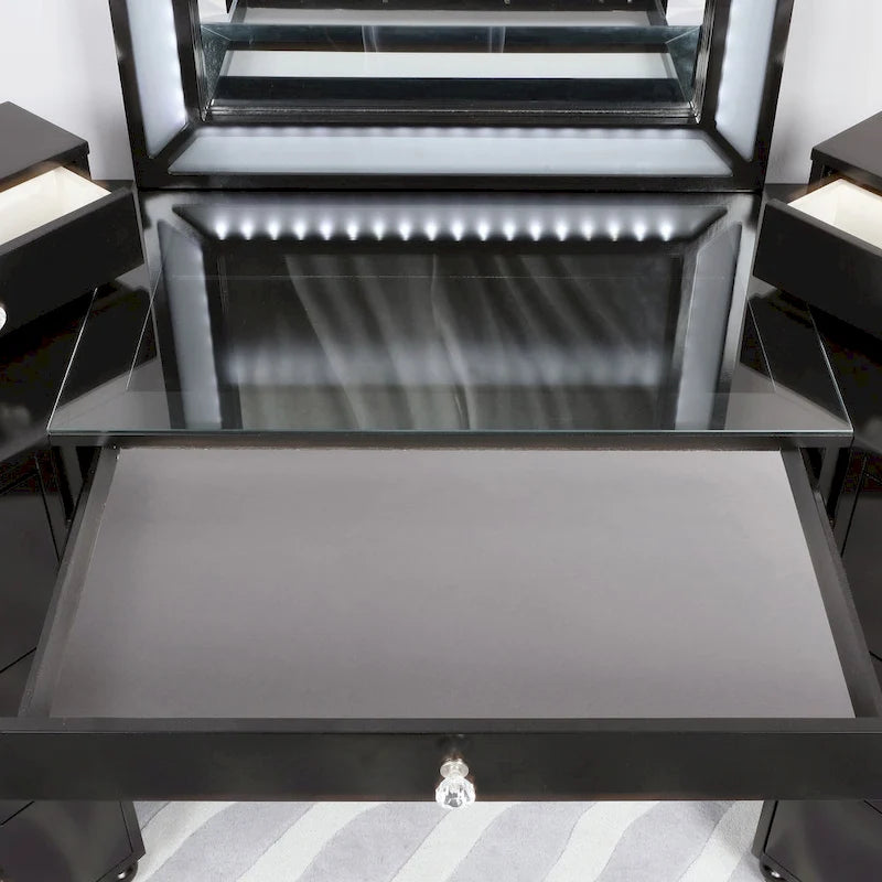 Ensemble coiffeuse 3 pièces Ulru Transitional en bois massif avec éclairage LED de Furniture of America