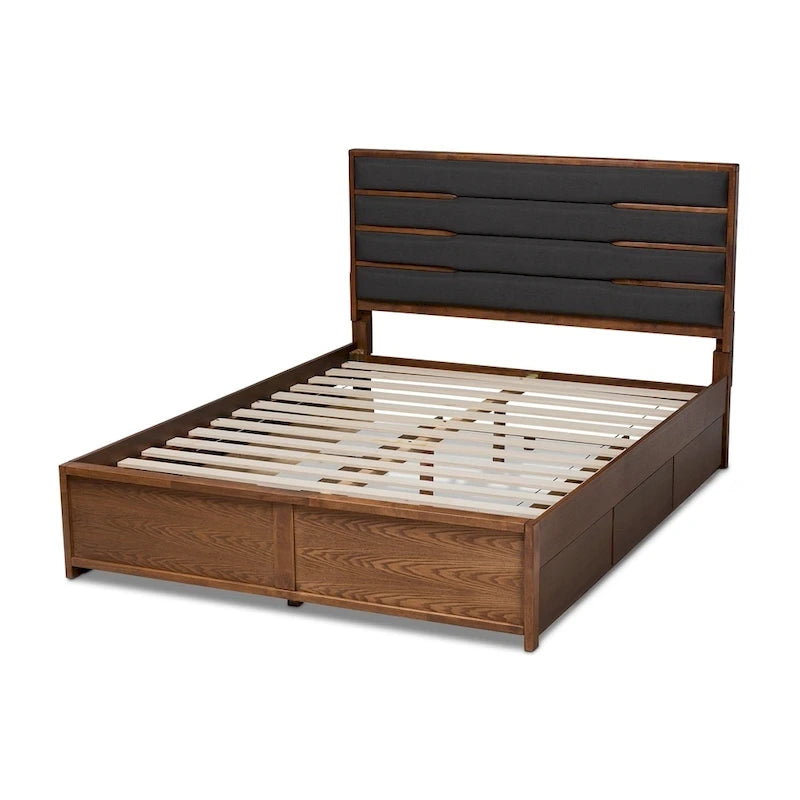 Lit coffre Elin moderne et contemporain, recouvert de tissu et en bois, avec plateforme.