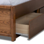 Lit coffre Elin moderne et contemporain, recouvert de tissu et en bois, avec plateforme.