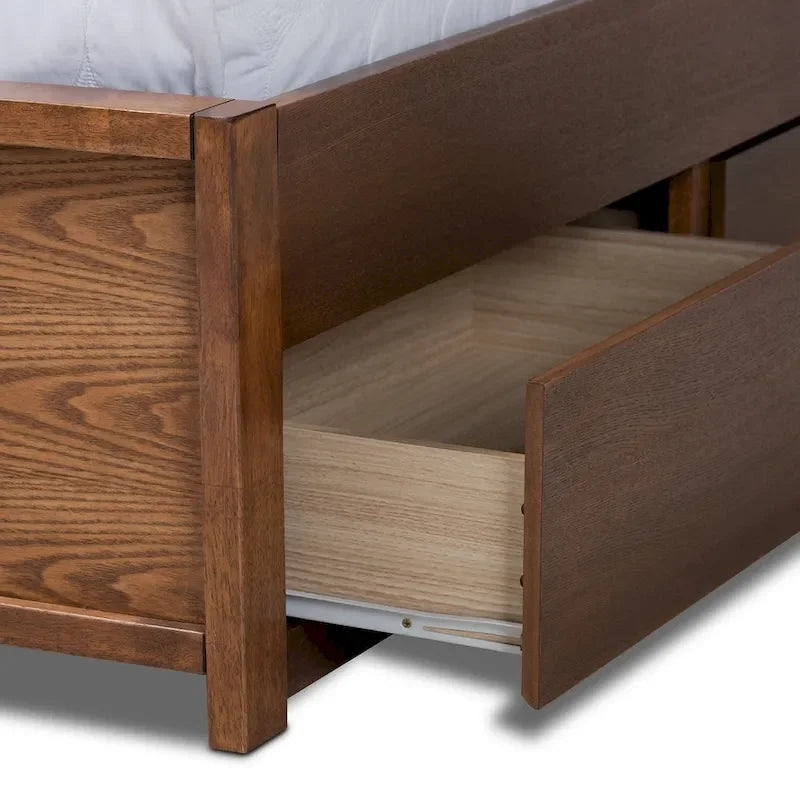 Lit coffre Elin moderne et contemporain, recouvert de tissu et en bois, avec plateforme.