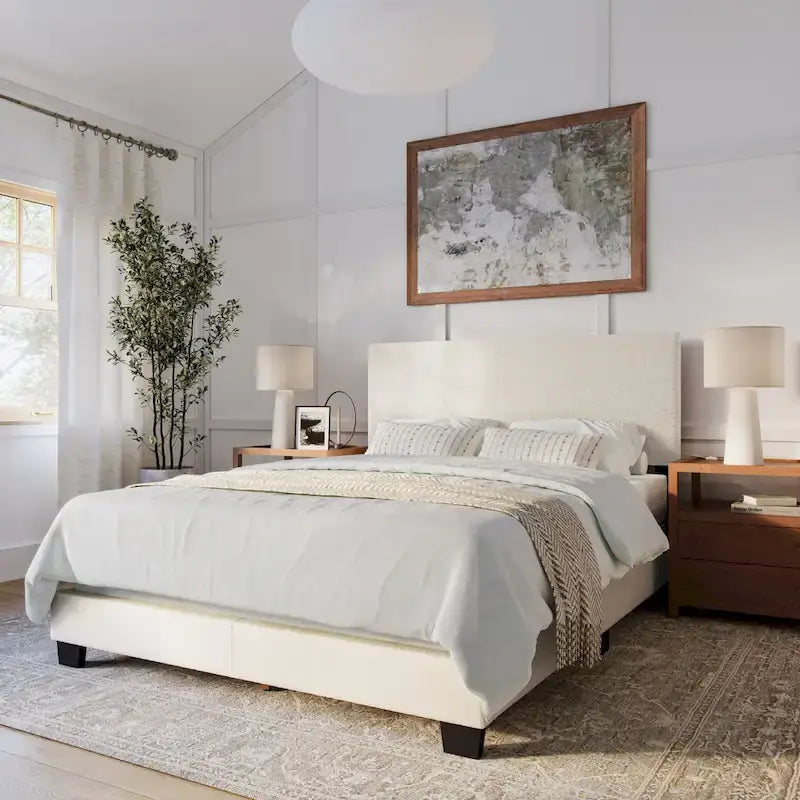 Lit Nova capitonné en boucle moderne, sommier requis