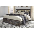 Lit bibliothèque Drystan rustique marron avec tiroirs de rangement au pied du lit