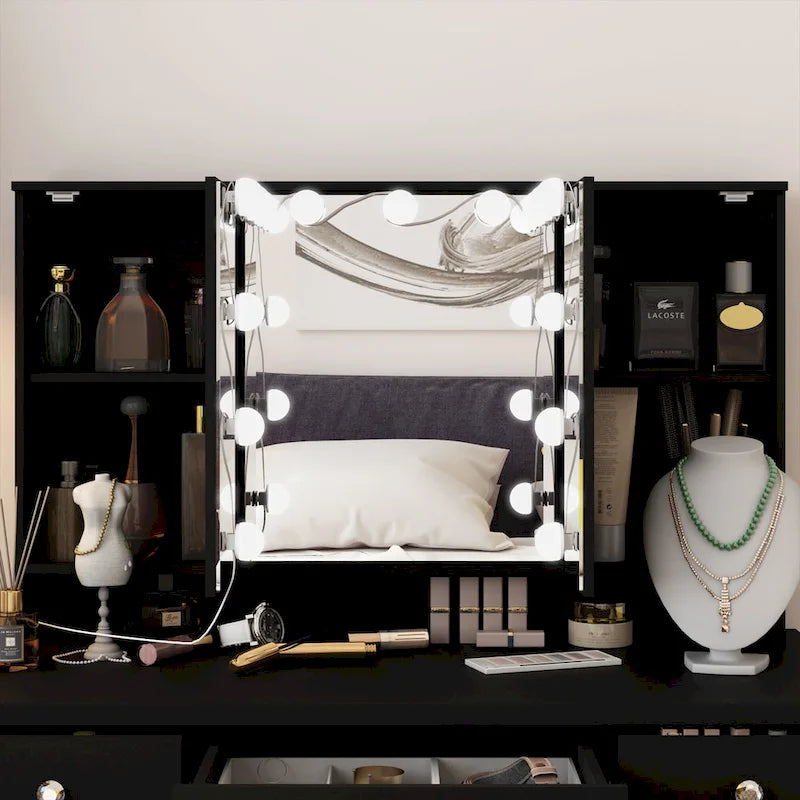 Coiffeuse de maquillage 40,2 W avec 3 miroirs pour l'habillage