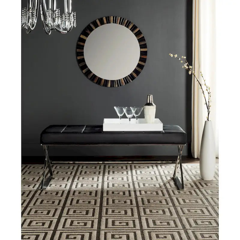 Banc capitonné gris moderne et glamour SAFAVIEH Lorayne - 43 cm (L) x 18 cm (P) x 18 cm (H)