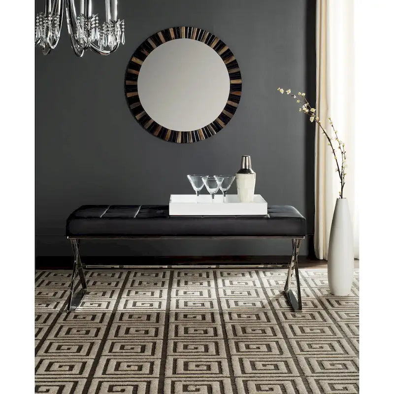 Banc capitonné gris moderne et glamour SAFAVIEH Lorayne - 43 cm (L) x 18 cm (P) x 18 cm (H)