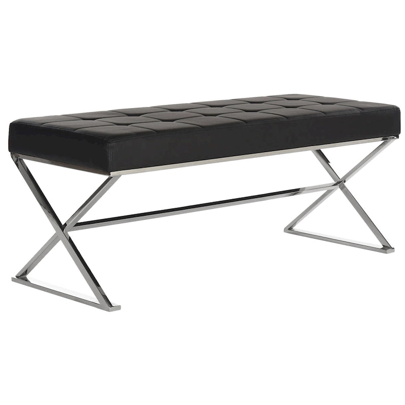 Banc capitonné gris moderne et glamour SAFAVIEH Lorayne - 43 cm (L) x 18 cm (P) x 18 cm (H)