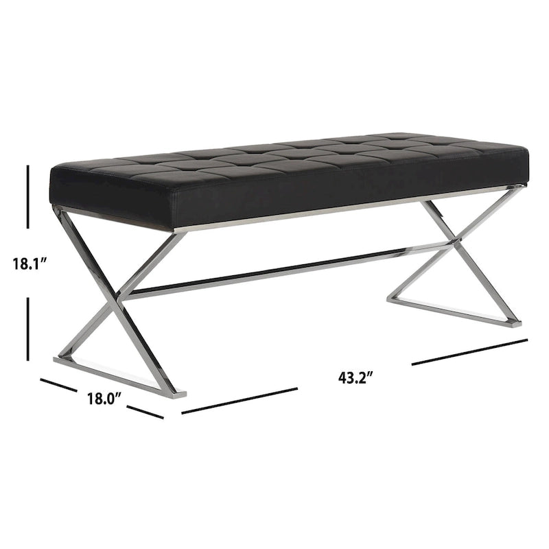 Banc capitonné gris moderne et glamour SAFAVIEH Lorayne - 43 cm (L) x 18 cm (P) x 18 cm (H)